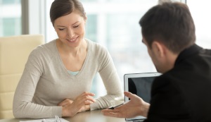 woman and man having a discussion 