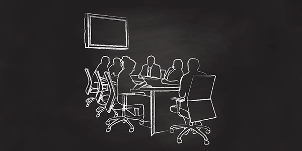 chalk outline of people in a conference room 