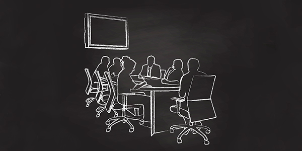 chalk outline of people in a conference room