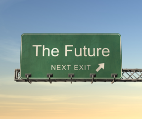 Highway sign reading “The Future – Next Exit”